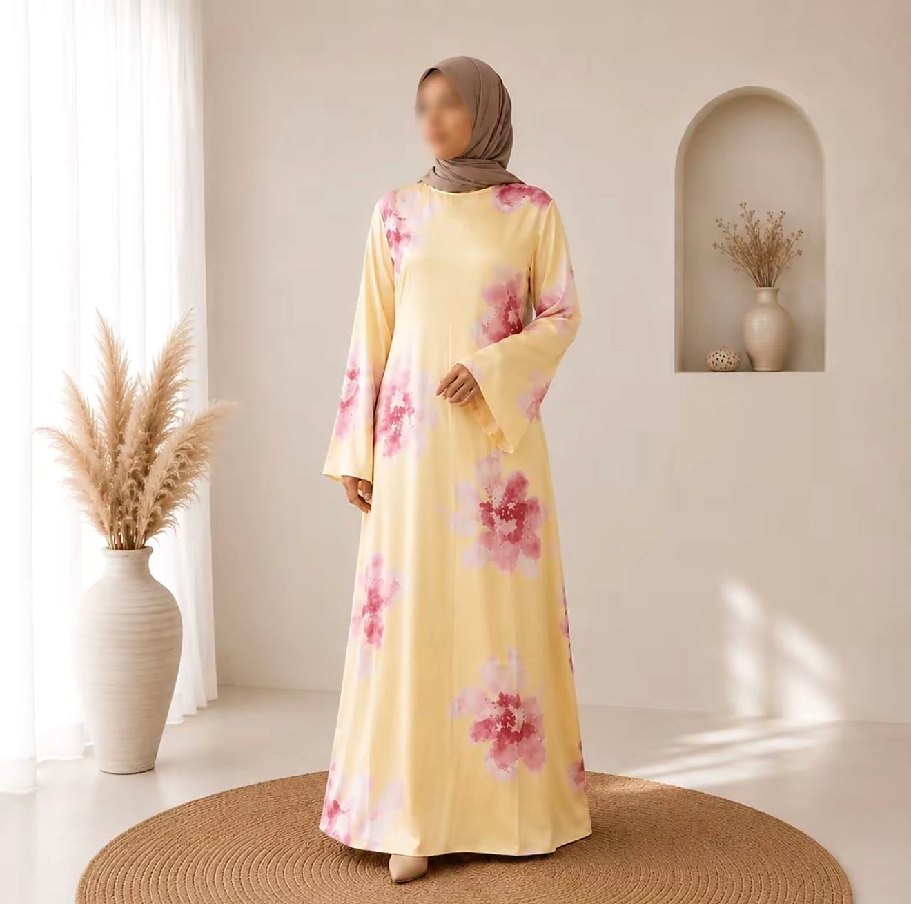 Bloom Dress - Butter Yellow with pink flowers, Casual Womenswear, Elegant Floral Design, Perfect for Everyday Wear